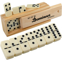 Double 6 Domino Set for Adults, 28 Natural Wooden Tiles, Classic Board Game in Wooden Box for Seniors and Families