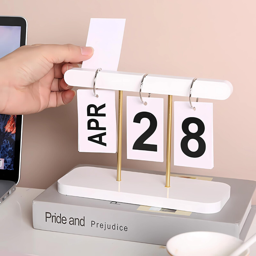 White Perpetual Daily Flip Calendar For Desk - Reusable Office Decor, Home Accessories, Photography Props