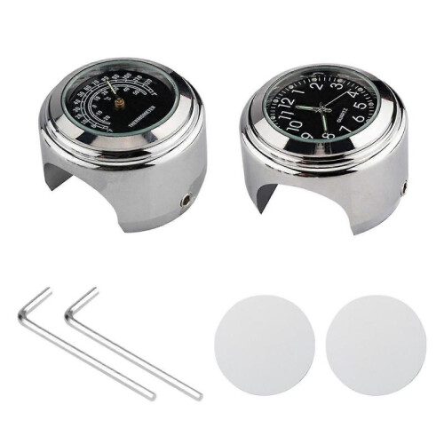 (white dial temp, Silver) Universal Motorcycle Handlebar Clock Bicycle Thermometer Waterproof Replacement for Motorcycles Bicy Tw