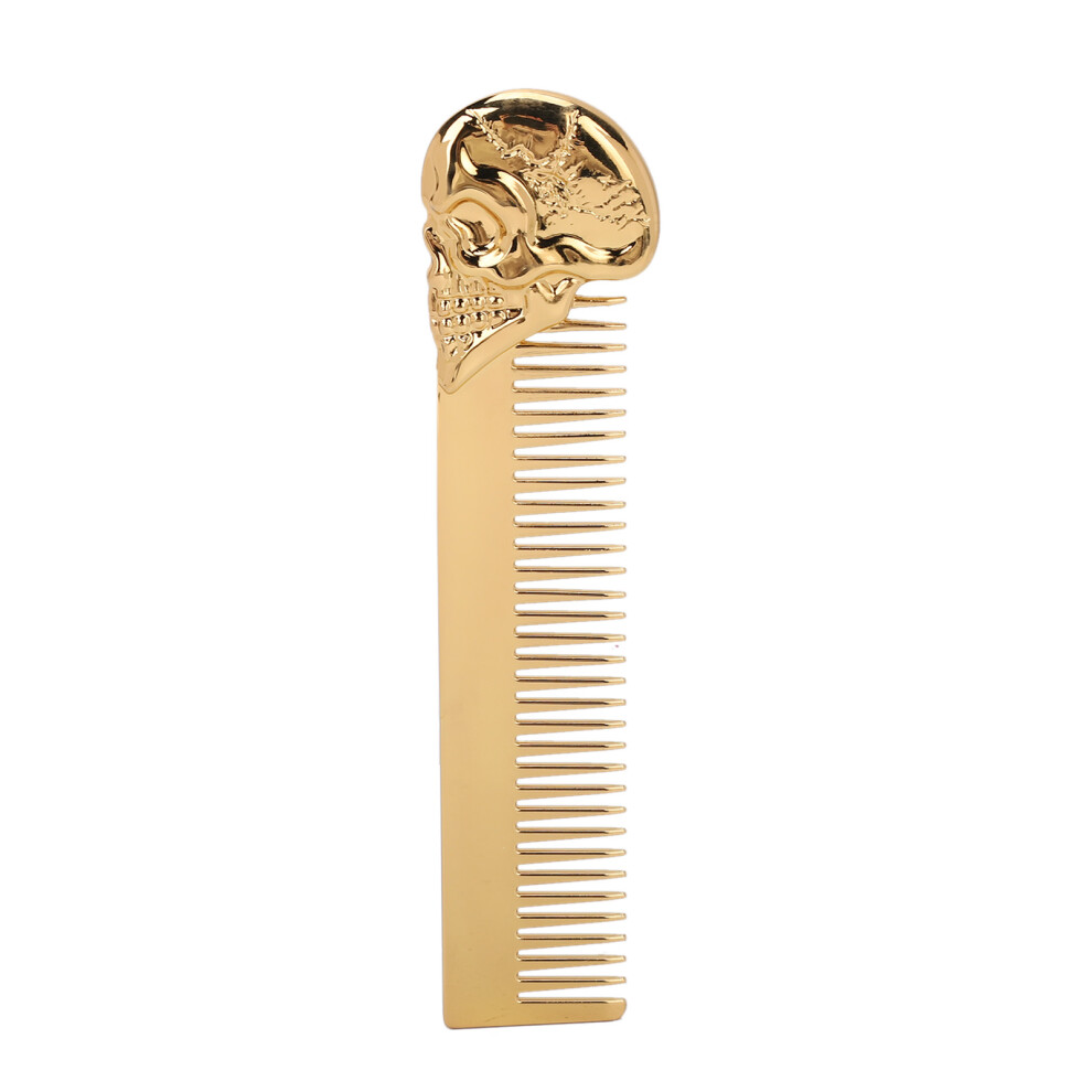 Unisex Gold Pocket Beard Comb Zinc Alloy Skull Pattern Hair