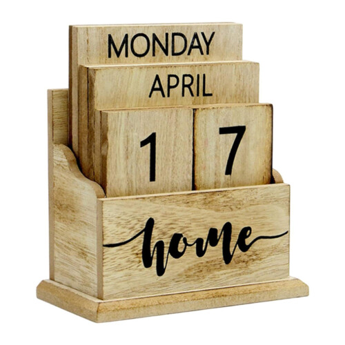 Wood Block Calendar Desk Calendar Wooden Daily Display for Office ...