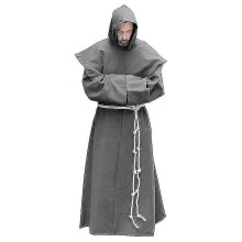 (XL, Gray) S-5xl Renaissance Monk Clergy Habit Scapular Friar Costume Religious Saint Gown Robe Men Priest Hood Cowl Halloween Outfit Tw