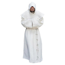 (XXXL, White) S-5xl Renaissance Monk Clergy Habit Scapular Friar Costume Religious Saint Gown Robe Men Priest Hood Cowl Halloween Outfit Tw