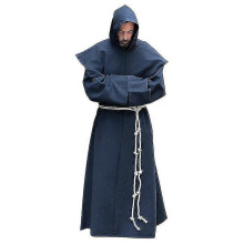 (4XL, Blue) S-5xl Renaissance Monk Clergy Habit Scapular Friar Costume Religious Saint Gown Robe Men Priest Hood Cowl Halloween Outfit Tw