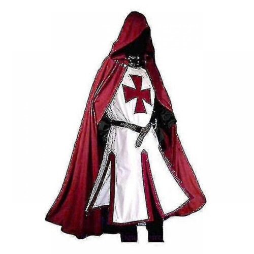 (M, Red) Mens Medieval Crusader Knights Templar Costume Tw