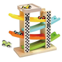 Wooden fun four-track glider toy puzzle track car fast pull-back inertial racing car