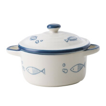 (Bubble Fish) Convenient Storage Ceramic Souffle Baking Bowls Safe To Ceramic Bowl