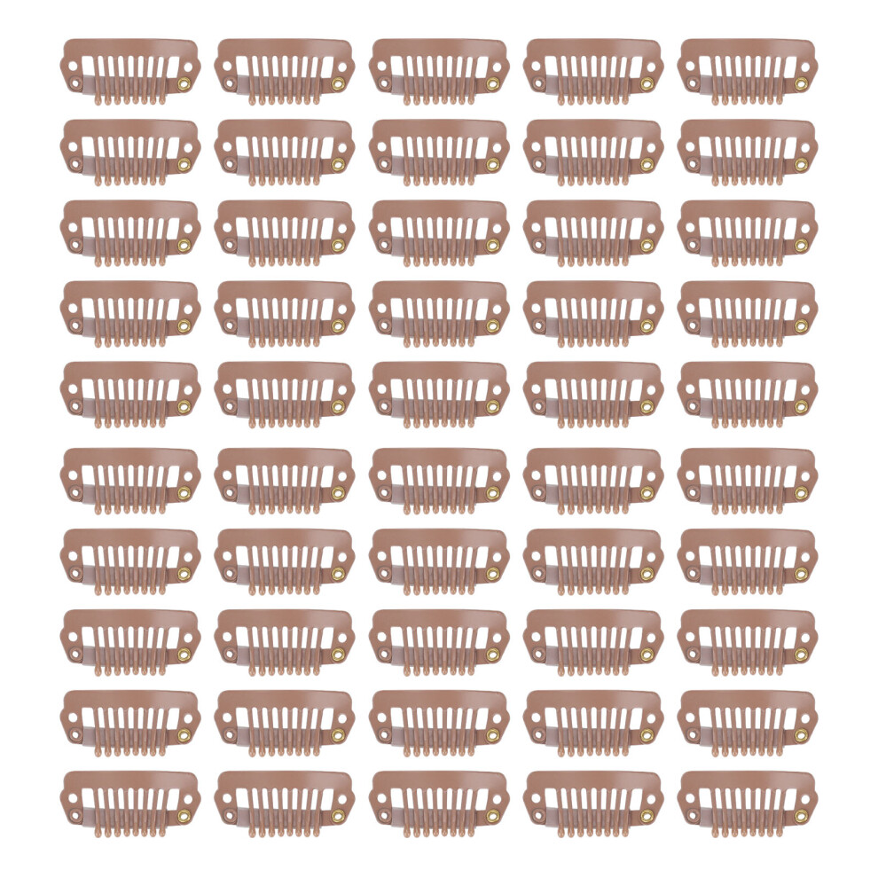 Unisex Light/Brown 50Pcs 8 Tips 8 Teeth Snap Comb Wig Clips Stainless