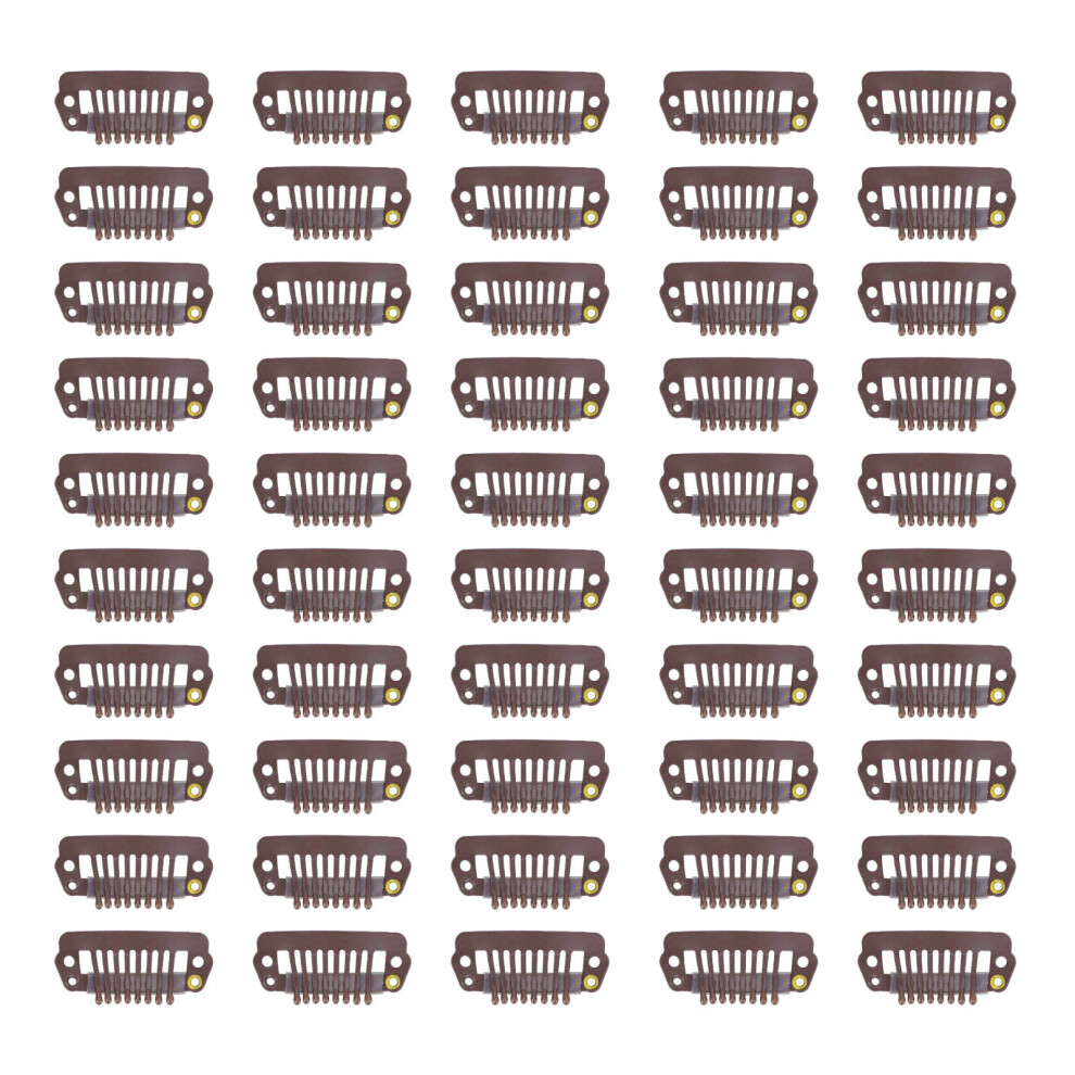 Unisex Brown 50Pcs 8 Tips 8 Teeth Snap Comb Wig Clips Stainless