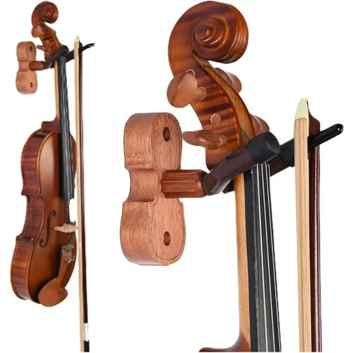 Violin Accessories Wooden Viola Wall Mount with Bow Hook, Small Size 4.6x9cm for Professional Use 2