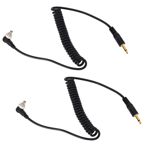 2pcs Coiled 3.5mm to PC Sync Cable for Digital Cameras, Black