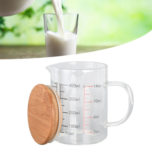 V-Shaped Nozzle Glass Measuring Cup 400ml with Bamboo Handle 2