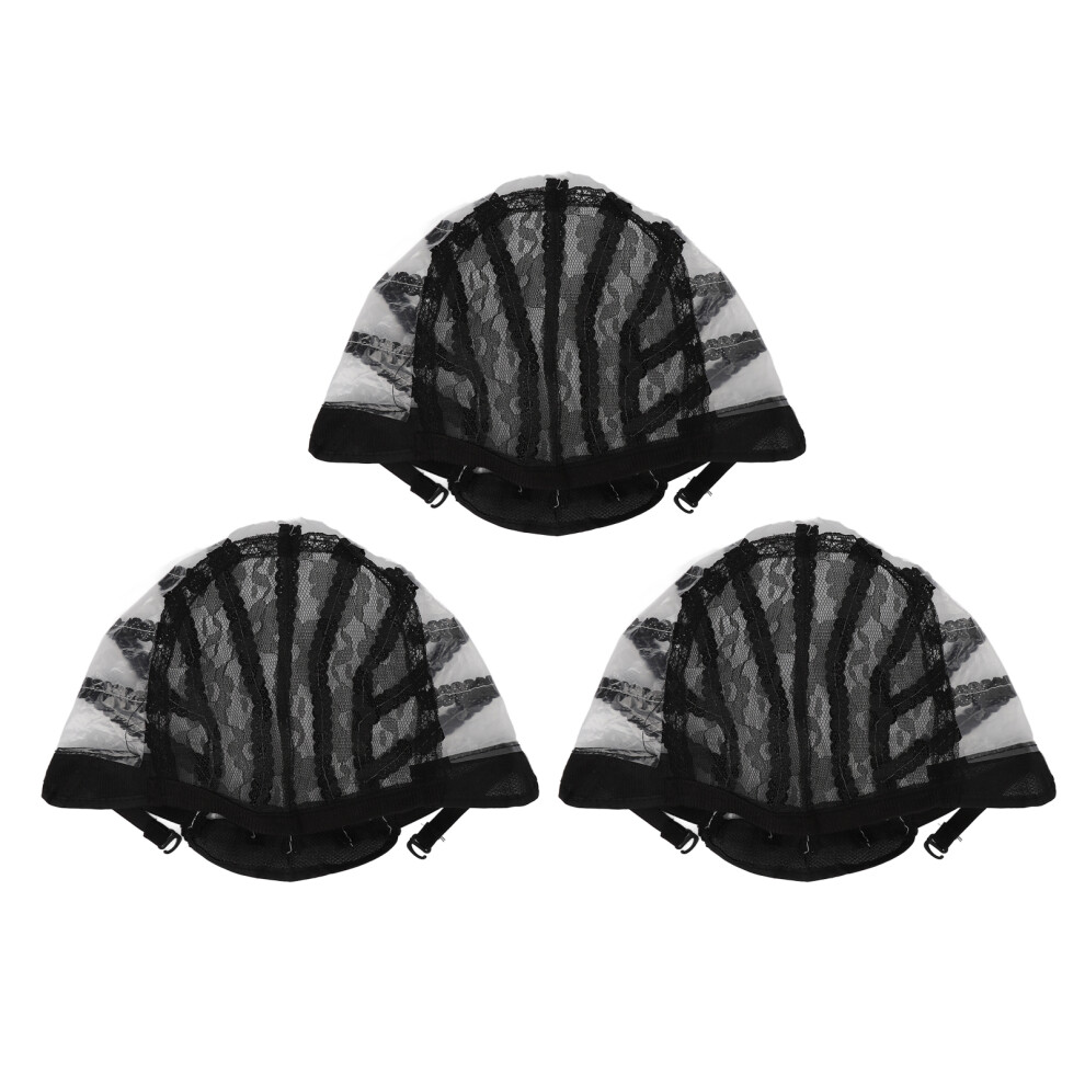 Unisex Black 3Pcs Elastic Wig Mesh Cap Nylon Breathable