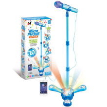 Kids Karaoke Machine with Adjustable Stand, Blue Microphone, Flashing Stage Light and Pedals for Music Sing-Along