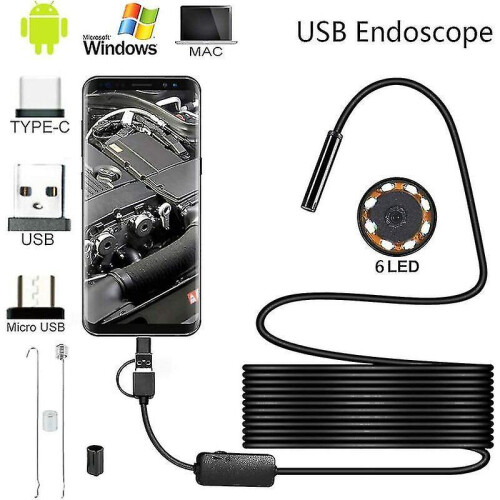 Usb Borescope 3 In 1 Ultra Thin 5.5mm Hd Borescope Inspection Camera with 6 Adjustable Leds Ip67 Waterproof Snake Cable Compatible with Android Window 2