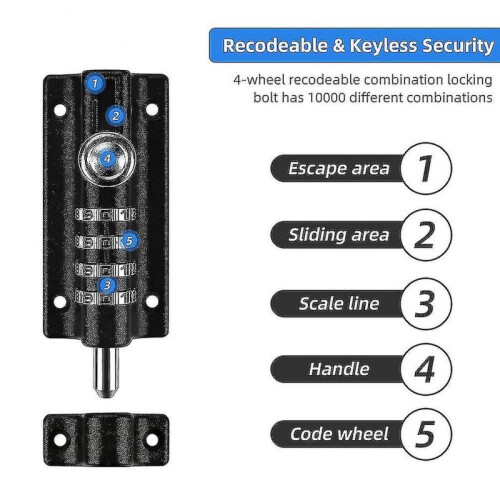 Coded Door Lock; Yideng 4 Wheels Recodable Gate Lock Water Resistant Keyless Combination Lock 2