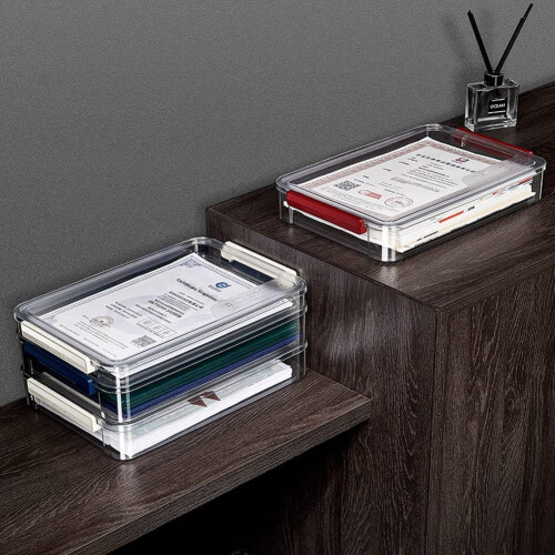 2 Pack Clear Plastic Document Storage Boxes with Lids, Stackable A4 Paper Organizers, White Craft Storage Containers 2