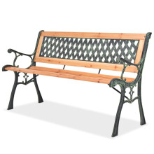 vidaXL Garden Bench ? 122cm Nostalgic Design, Wood and Wrought Iron Frame, Decorative PVC Backrest, 110kg Load Capacity