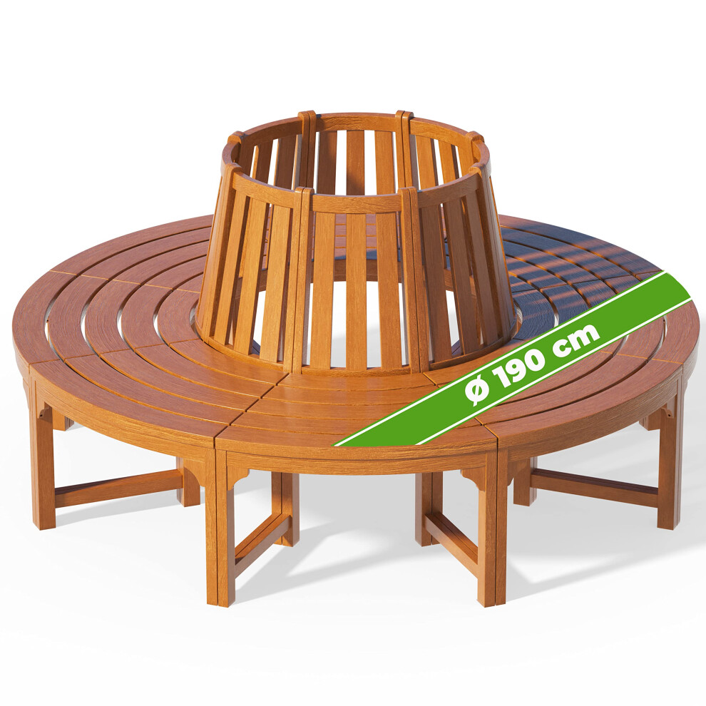 CASARIA? 190cm Circular Tree Bench with Backrest | Weatherproof FSC?-Certified Pre-Oiled Eucalyptus Wood | Round Wooden Garden Seating | Decorative-image-OPC-PJQGGHQ-NEW