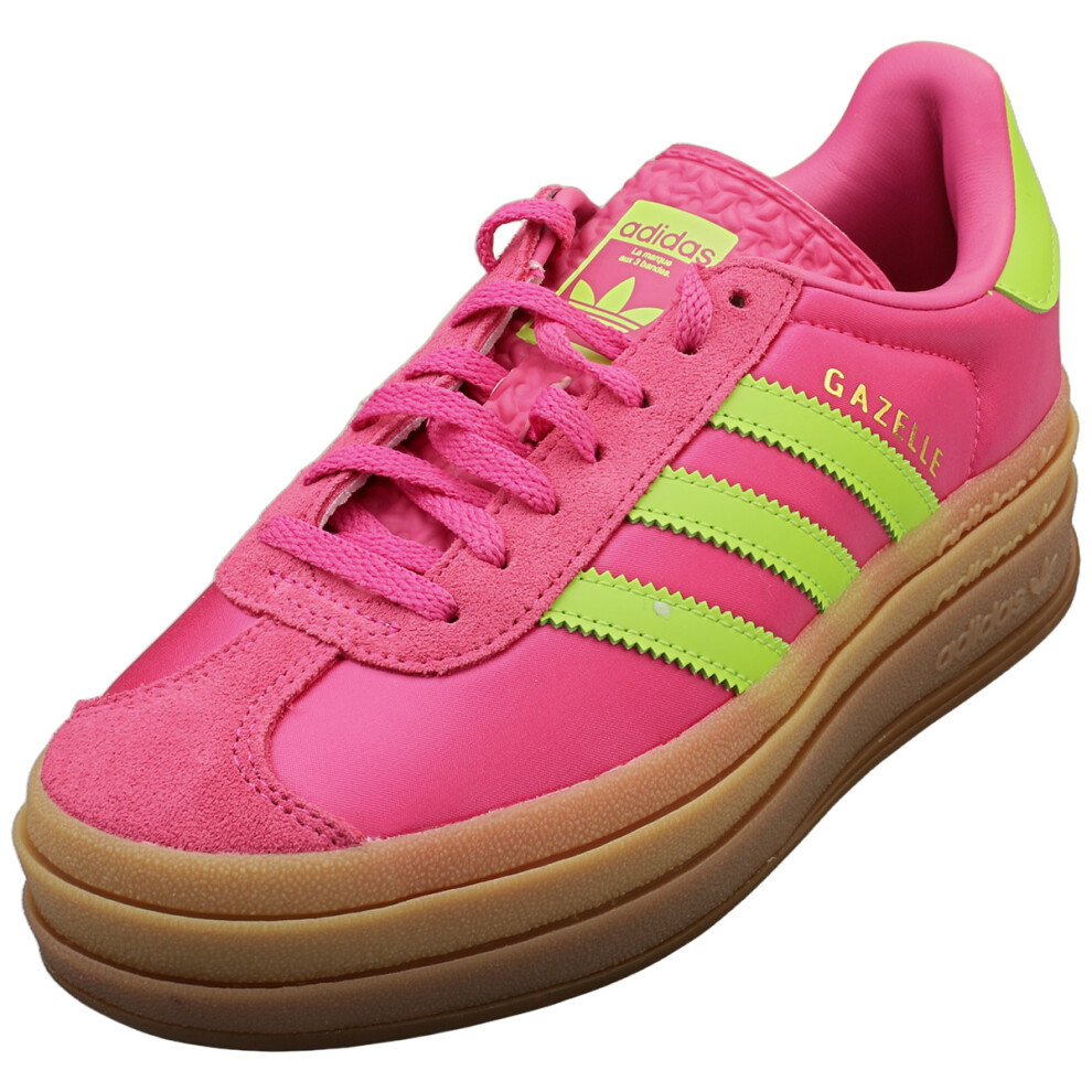 Adidas (3.5) Gazelle Bold Womens Fashion Trainers In Purple Gum Green