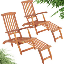 CASARIA? Queen Mary Sun Loungers Set of 2 | FSC?-Certified Acacia Wood | 160kg Load Capacity | Weatherproof Wooden Garden Lounger With Armrests |