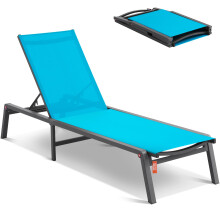 VEVOR Chaise Lounge Chair Outdoor, Aluminum Patio Lounge Chair with Adjustable 5-Position, Folding Pool Recliner and Full Flat Tanning for Patio,