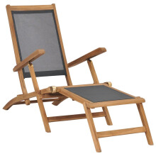 vidaXL Black Garden Deck Chair with Footrest | Solid teak Wood Construction, Adjustable Reclining Positions | Comfortable Patio Seating