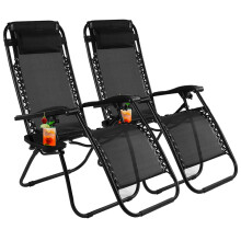 VIROSA Set of 2 Black | Zero gravity chair | Reclining & Folding Garden Loungers | Made with Heavy Duty Textoline | Folding Chair with Cup Holder and