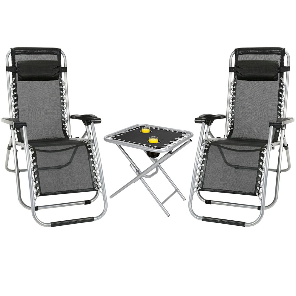 Taylor & Brown Black,Brown | Black Zero Gravity Chair And Table | Set Of 3 | Heavy Duty Textoline | Outdoor & Garden Beach Sunloungers | Reclining & Folding Chair