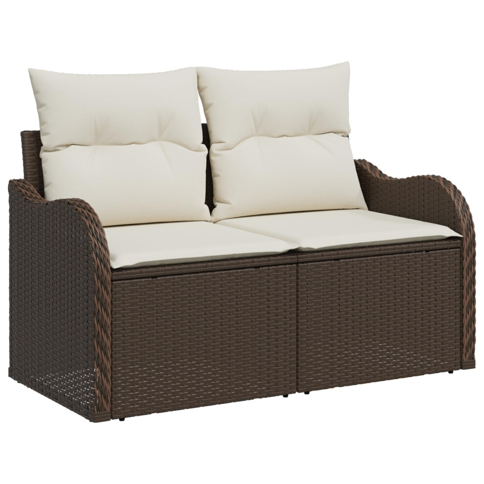 vidaXL Brown and Cream Outdoor Sofa with Ample Storage Weather Resistant 2 Seater Design Comfortable Cushions Modern Furniture for Balcony Garden
