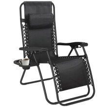 Folding Reclining Adjustable Zero Gravity Lounge Chair, Garden Chair Leisure Beach Chairs with Headrest and Cup Holder, Sun Loungers Powder-Coated