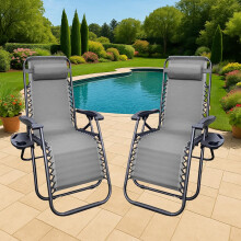 XEO HOME Sunloungers Zero Gravity Chair with Cup Holder, Folding Recliner Outdoor Patio Sun Loungers furniture set, Deck Chairs, Ideal for Pool,