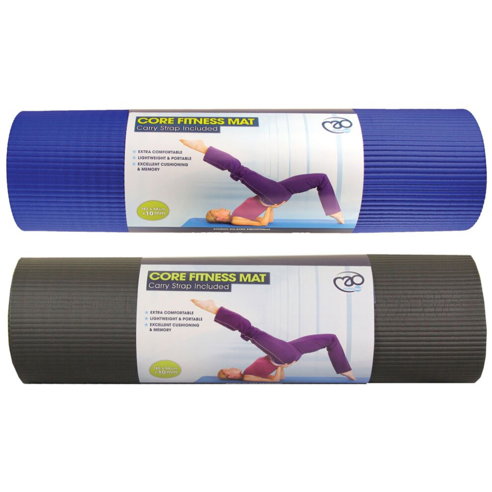 Fitness Mad Core Fitness Mat, Thick Nbr Exercise Mat, 182Cm X 58Cm, 2 Sizes (10Mm & 15Mm) (10Mm, ) Black