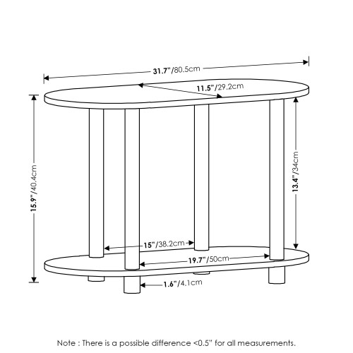 Furinno No Tools Modern Oval Side Table, Engineered Wood, White/Virgin White, 1-Pack 2