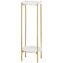 Metal Round 2 Tier Small Gold Side End Table with Real Natural Marble Top Plant Stands Modern Lightweiht Bedside Coffee Table for Living Room Bedroom