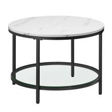 VASAGLE Coffee Table, Living Room Table, Sofa Cocktail Table Faux Marble Round, Tempered Glass Storage Shelf, Easy to Assemble, Modern Style, for