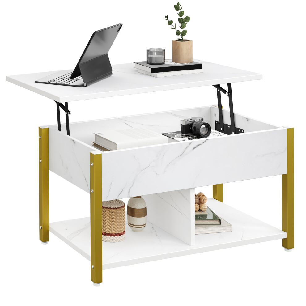 YITAHOME Lift Top Coffee Table, Easy-Lift, 2-Tier Adjustable Height with Hidden Storage Compartment and Storage Shelf for Living Room, Office, White
