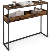 VASAGLE 2-Tier Entryway Table, Narrow Console Table, Semi-Open Compartments, 24 x 100 x 80 cm, for Hallway, Living Room, Rustic Brown and Ink Black