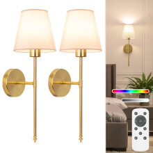 NIORSUN 19.9 inch Battery Operated Wall Light, Gold Rechargeable Wall Lights Indoor with 5200mAh Dimmable Detachable Bulbs and Remote, 9 Colours Wall