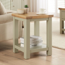 The Furniture Market Marbury Sage Green | Painted Lamp Table | Wooden Side Table with Shelf | Whitewash Oak Top | Modern Country Styling | Fully