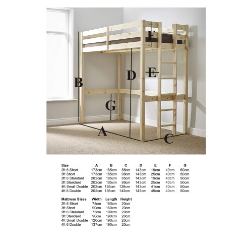 STRICTLY BEDS&BUNKS Memphis High Sleeper Loft Bunk Bed, 3ft Single 2