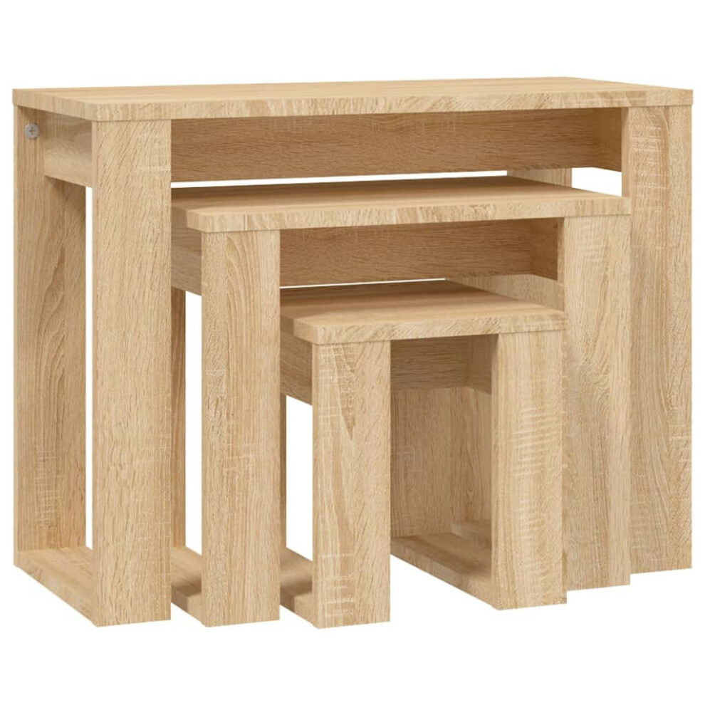 vidaXL Nesting Tables- 3 Set- Sonoma Oak- Engineered Wood- Multifunctional Living Room and Bedroom Furniture- Easy Assembly