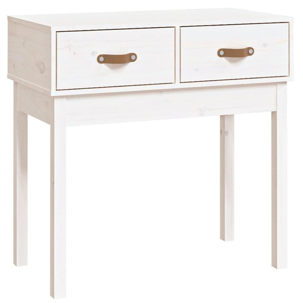 vidaXL White Console Table with 2 Drawers, Decor Display Hallway Side Table, Versatile Solid Pine Wood Accent Furniture, Ideal for Living Room/Bedroom
