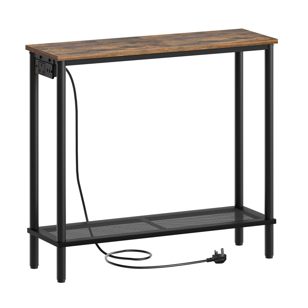 YATINEY Slim Console Table, Hallway Table with Power Outlet, 2-Tier Entryway Table with Storage Shelf, Behind Sofa Table for Living Room, Entryway,