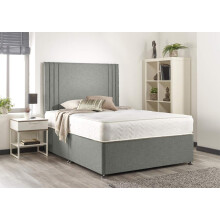 Bed Centre Manhattan Silver Linen Memory Foam Divan Set With Mattress, 2 Drawers (Same Side) and Headboard (Single (90cm X 190cm))