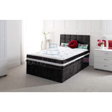 Comfy Deluxe LTD BLACK CRUSHED VELVET DIVAN BED WITH MATTRESS | FREE HEADBOARD | STORAGE DRAWERS (4FT O DRAWERS, BLACK)