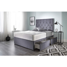 Bed Centre Ziggy Grey Plush Sprung Memory Foam Divan Bed Set With Mattress, 4 Drawers And Headboard (Double (135cm X 190cm))