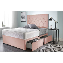Bed Centre Ziggy Pink Plush Memory Foam Divan Bed Set With Mattress, 2 Drawers (Same Side) and Headboard (Double (135cm X 190cm))