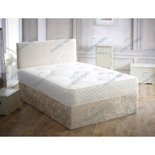 Luxurious Nights Cream Crushed Velvet Divan Bed Set With Orthopaedic Mattress and Free 20" Headboard (4FT Small Double, 2 Drawer Foot End)