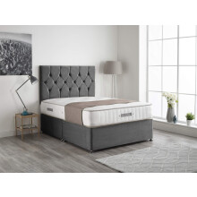 Bed Centre Midnight Charcoal Plush Divan Bed With Orthopaedic Hybrid Mattress, 2 Drawers (Same Side) and Headboard (King (150cm X 200cm))